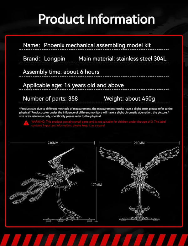 DIY Assembly 3D Metal Mechanical Model Kit – Scorpion, Cheetah, Wasp, Falcon, Pterosaur & Phoenix