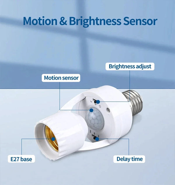 Smart Motion Sensor Light Bulb Holder – E27 PIR Auto On/Off Adapter (AC 110V–220V)