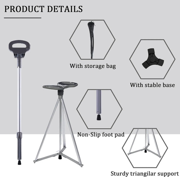 Folding Stool Cane – 2-in-1 Walking Stick & Portable Seat for Seniors