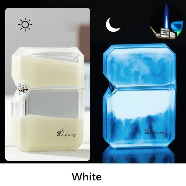 Luminous Quicksand Fluorescent Kerosene Lighter – Windproof Transparent Shell Creative Smoking Accessory Gift
