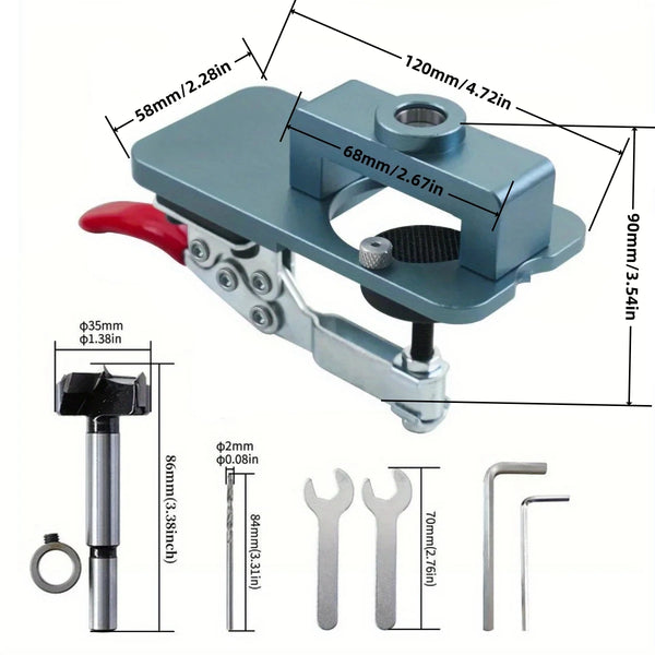 35mm Concealed Hinge Jig Kit with Drilling Guide & Locator for Cabinets