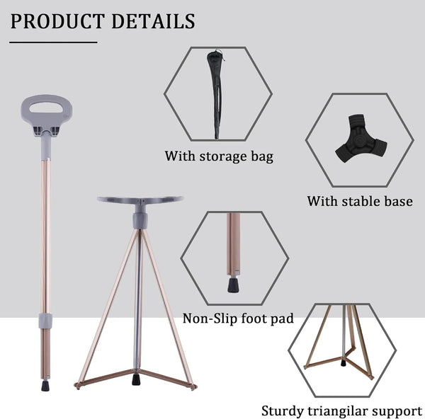 Folding Stool Cane – 2-in-1 Walking Stick & Portable Seat for Seniors
