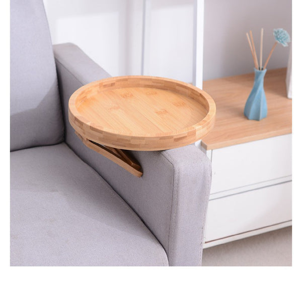 Natural Wooden Sofa Tray Table – Clip-On Armrest Snack & Coffee Tray with Phone Holder