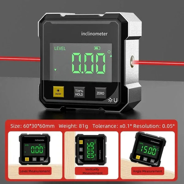 2-Side Magnetic Digital Angle Gauge with Laser – Precision Inclinometer & Electronic Protractor