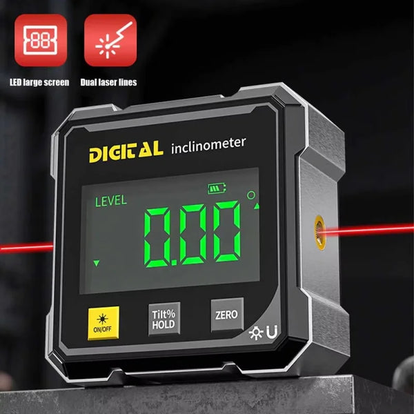 2-Side Magnetic Digital Angle Gauge with Laser – Precision Inclinometer & Electronic Protractor