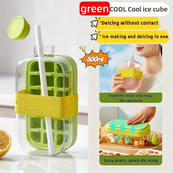 Silicone Ice Cube Tray with Lid – 12-Grid Large Capacity Water Bottle Mold