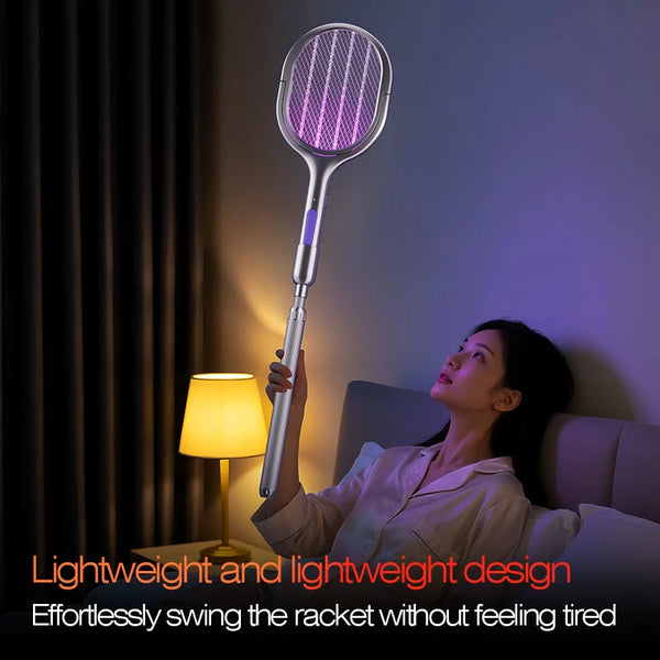 6-in-1 Retractable Electric Mosquito Swatter & Bug Trap Lamp – USB Rechargeable Fly Zapper with Extendable Handle
