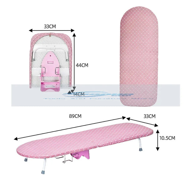 Folding Desktop Ironing Board with Reinforced Frame and Built-In Clothes Storage