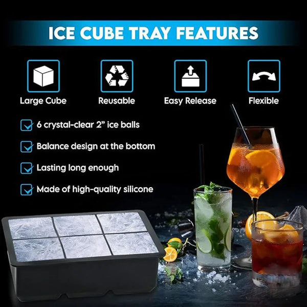 Food-Grade Silicone Ice Tray – Large Square Ice Maker for Drinks & Meal Prep (2PCS)