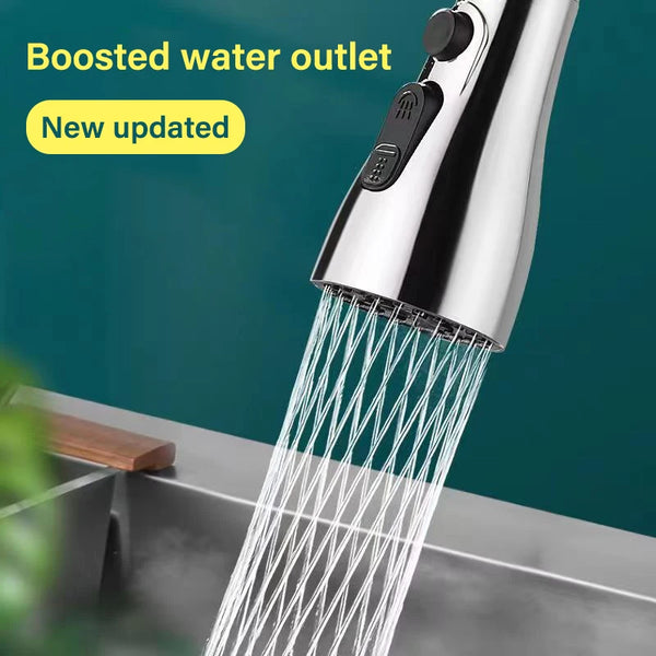 3-In-1 Kitchen Faucet Extender – Universal 360° Rotating Pull-Out Tap with Multi-Mode Strong Flushing Booster