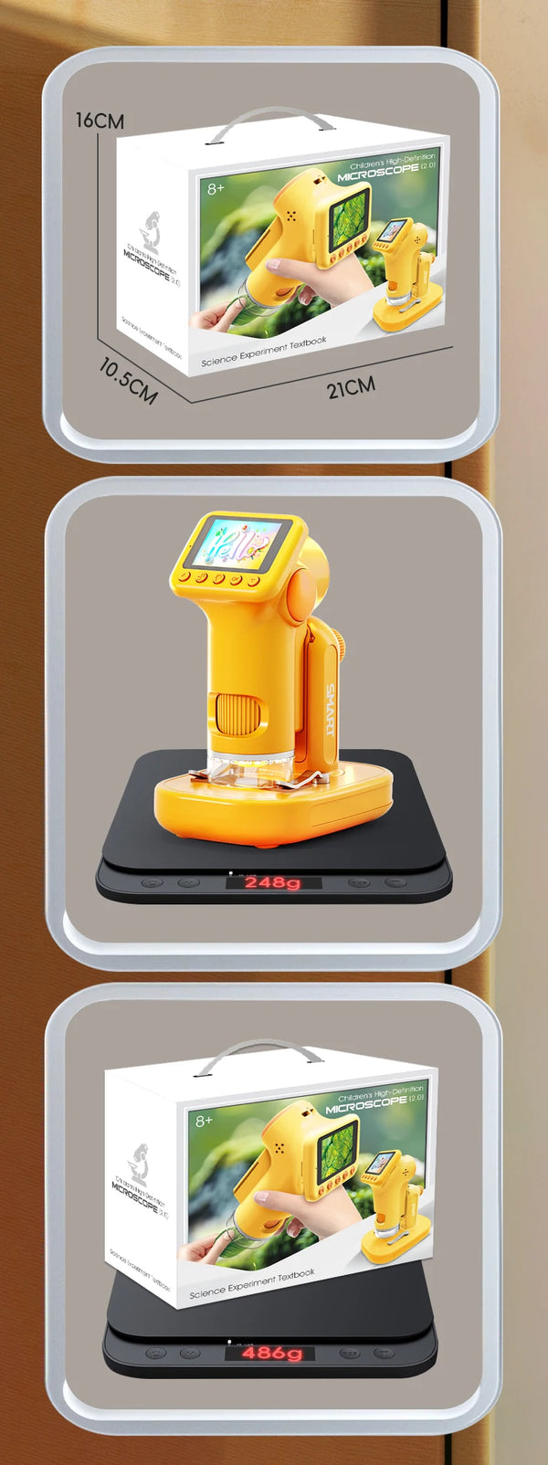 1600X Handheld Digital Microscope with 2-Inch HD Screen – Portable Electronic Magnifier with Camera & Video, 3-Level Lighting, Multilingual Interface