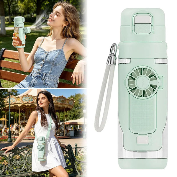 690ml 2-in-1 Hydration Fan Water Bottle – Rechargeable 3-Speed Cooling Sports Cup