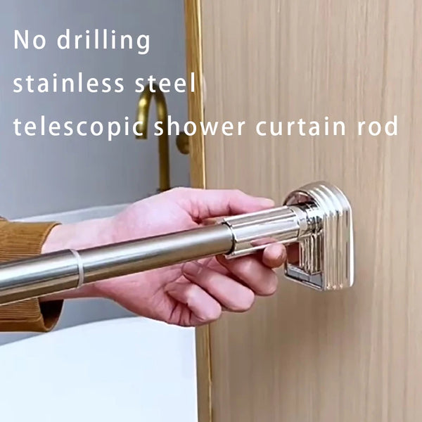 Adjustable Stainless Steel Shower Curtain Rod – No-Drill Telescopic Pole
