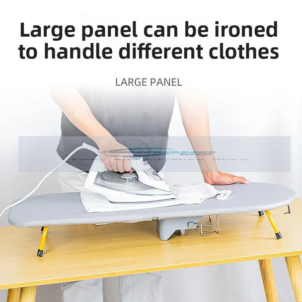 Folding Desktop Ironing Board with Reinforced Frame and Built-In Clothes Storage