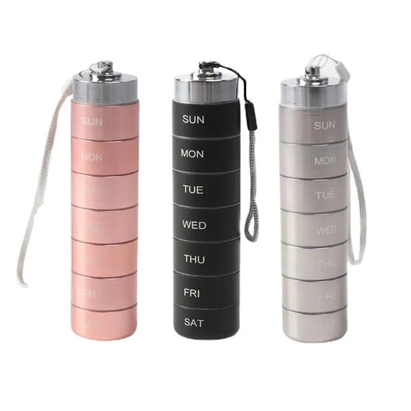 7-Day Waterproof Pill Organizer – Large Capacity Aluminum Alloy Travel Medicine & Supplement Container