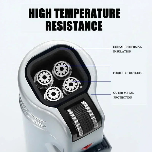 JOBON 4-Torch Jet Windproof Inflatable Lighter – Metal Flint Grinding Wheel Gas Lighter