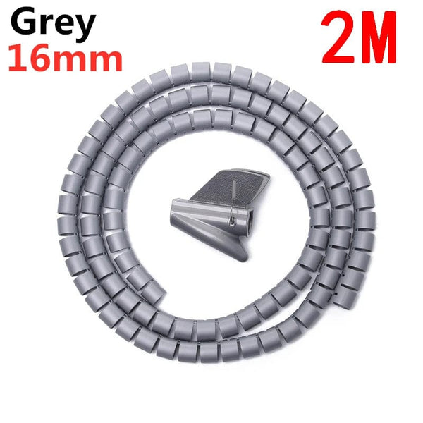 SearchFindOrder 16mm 2M Grey Spiral Flexible Tube Cable Wire Organizer & Protector Clip for Computer Cord Management Tools