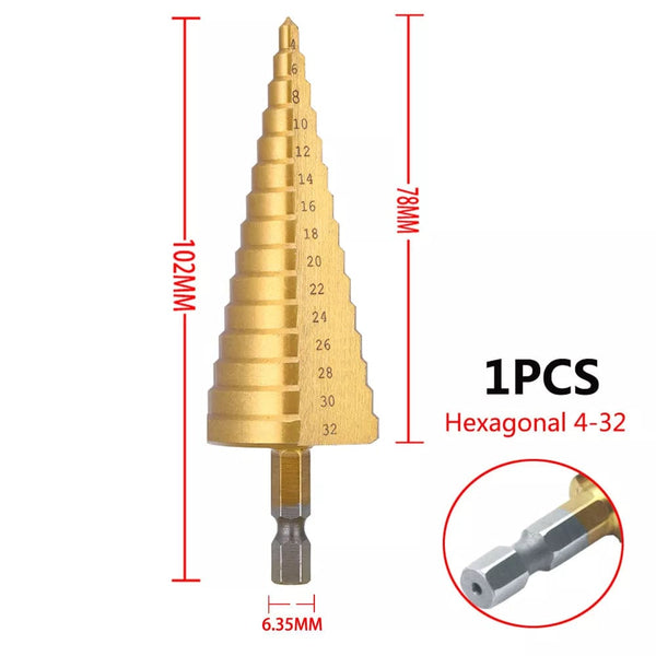 SearchFindOrder 1PC 4-32 / Hexagonal Titanium Pro Cut Precision Step Drill Set