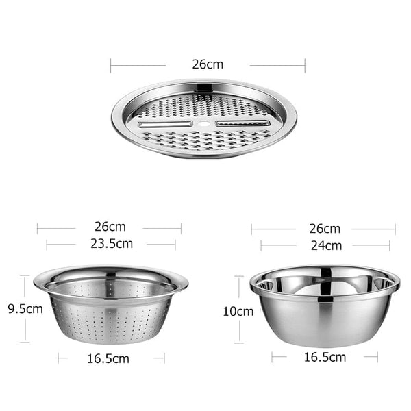 SearchFindOrder 3-in-1 Stainless Steel Vegetable Slicer, Cutter, and Drain Basket