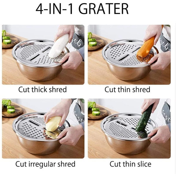SearchFindOrder 3-in-1 Stainless Steel Vegetable Slicer, Cutter, and Drain Basket