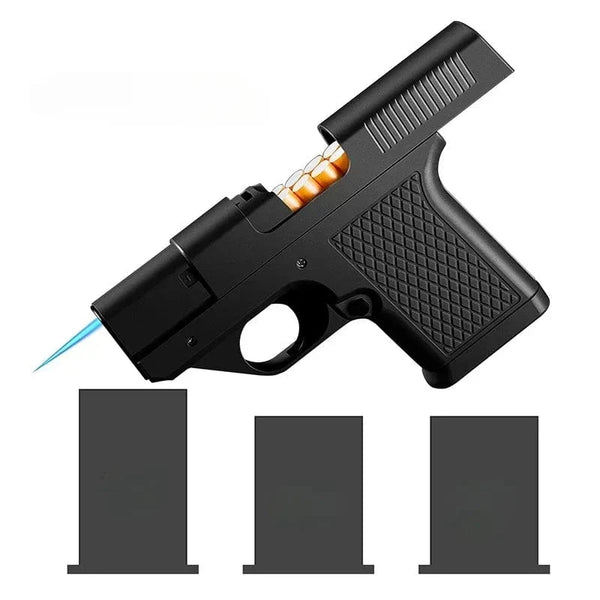 SearchFindOrder 3 Magazine Black Gun Shape Secret Storage Jet Flame Lighter