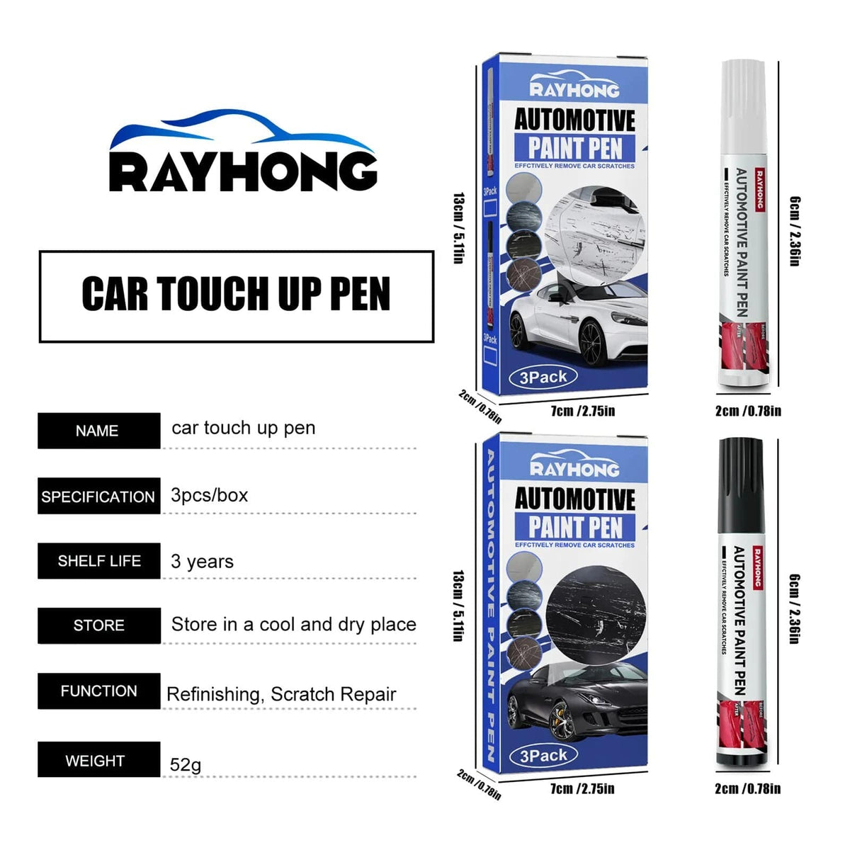 3Pcs Black Car Touch Up Paint Pen Touch Up Paint Car Scratch Repair Pen