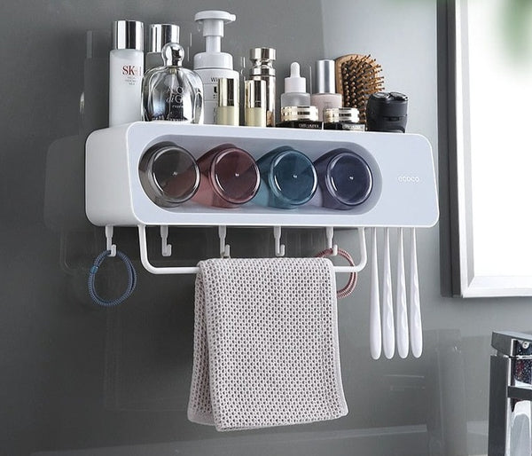 SearchFindOrder 4 Cup Grey Eco Squeeze Wall-Mounted Toothpaste Dispenser Kit Innovative Bathroom Solution