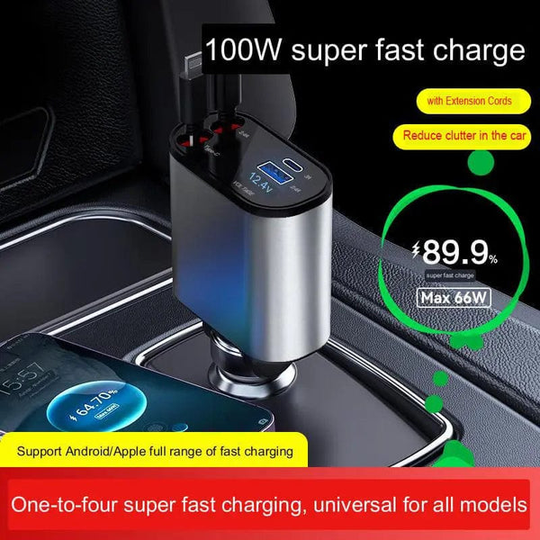 SearchFindOrder 4-in-1 Retractable Car Charger USB Type C Cable for iPhone & Samsung