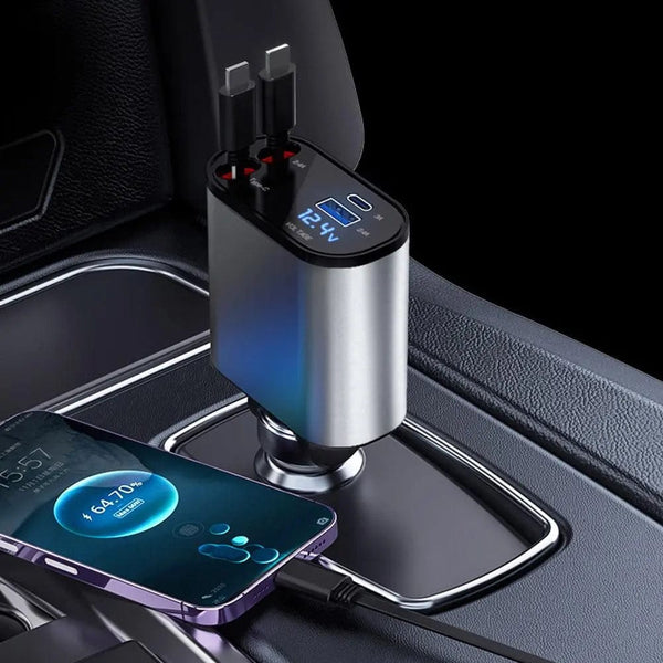 SearchFindOrder 4-in-1 Retractable Car Charger USB Type C Cable for iPhone & Samsung
