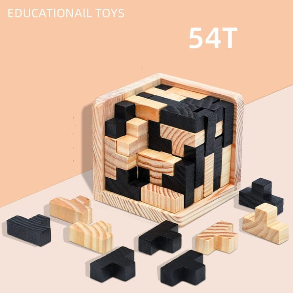 SearchFindOrder 54 T Shapes Creative 3D Wooden PuzzleInterlocking Cube Brain Teaser and Early Learning Educational Toy for Kids