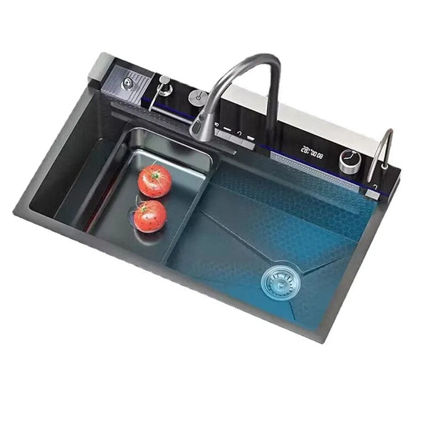 SearchFindOrder 75X46CM 304 Stainless Steel Cascading Kitchen Sink with Smart Faucet and Accessories