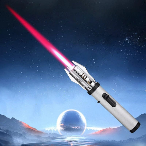 SearchFindOrder A-Silver / CHINA Lightsaber 360° Wind Guard Butane Lighter Metal Torch for Outdoor Adventures, BBQ, Welding, & Cigars