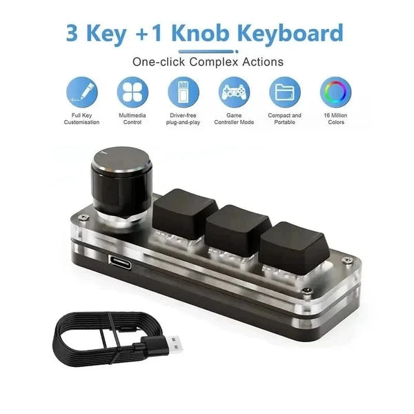 SearchFindOrder Black 3-Key 1-Knob Macro Mechanical Keyboard