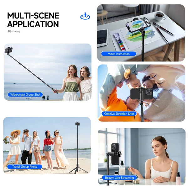 SearchFindOrder Black Automatic Pop Open Phone Tripod with 70" Extendable Selfie Stick & Magnetic Remote