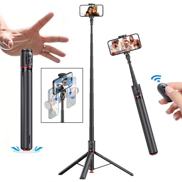 SearchFindOrder Black Automatic Pop Open Phone Tripod with 70" Extendable Selfie Stick & Magnetic Remote