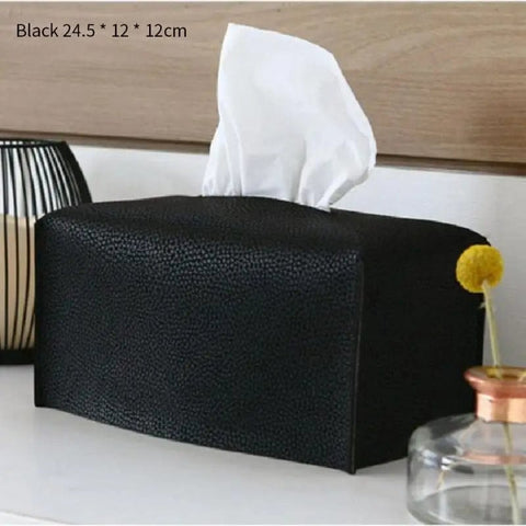 SearchFindOrder Black L Leather Tissue Box Case