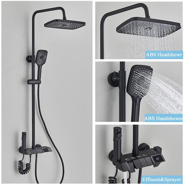 SearchFindOrder Black LCD / China Elegant Modern 4-Function LCD Rainfall Shower Faucet System