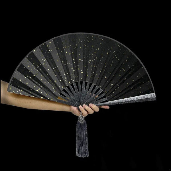 SearchFindOrder black sprinkle gold / Ribs Pattern A Silk Steel Self-Defense Fan Elegant Kung Fu Mastery and Artful Craftsmanship