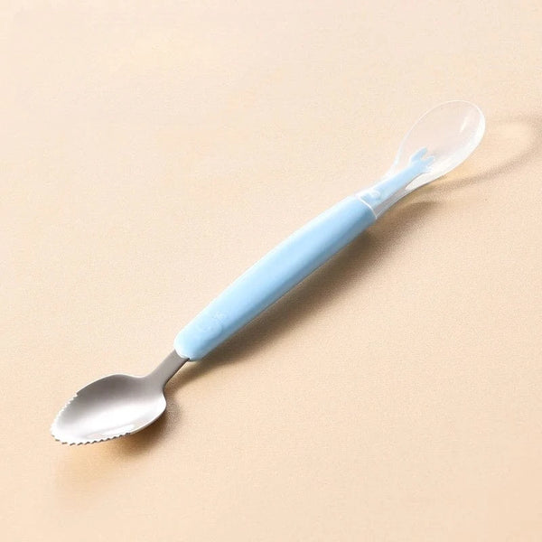 SearchFindOrder Blue Stainless Steel & Silicone Baby Puree Spoon