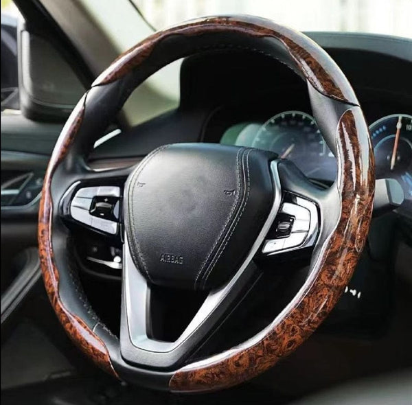 SearchFindOrder Brown 3 pieces / China Universal Mahogany Wood Grain Steering Wheel Cover - Sleek All-Season Anti-Slip Set