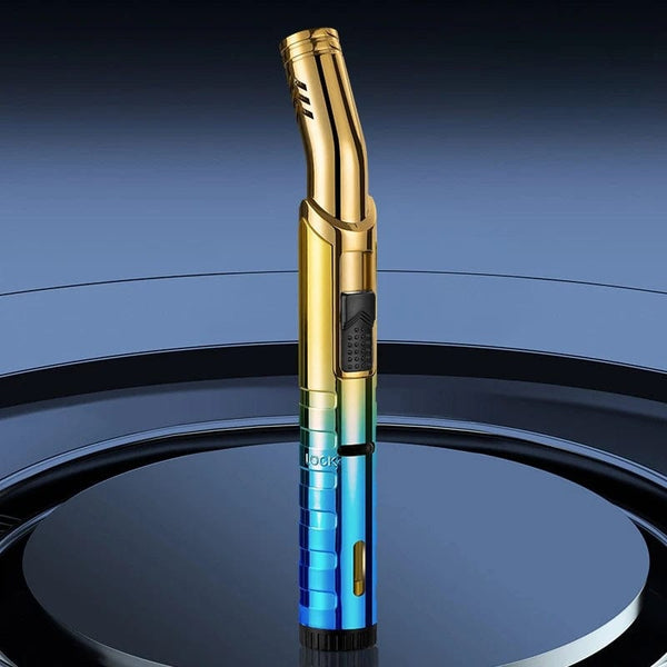 SearchFindOrder C-Golden Blue Lightsaber 360° Wind Guard Butane Lighter Metal Torch for Outdoor Adventures, BBQ, Welding, & Cigars