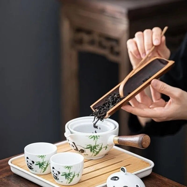 SearchFindOrder Charming Panda Tea Ensemble A Travel-Ready Ceramic Tea Set