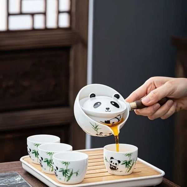 SearchFindOrder Charming Panda Tea Ensemble A Travel-Ready Ceramic Tea Set