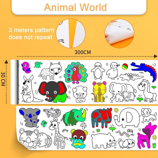 SearchFindOrder China / Animal World Children's Drawing Roll Sticky Color Filling Paper Graffiti Scroll Coloring Paper Roll for Kids DIY Painting Educational Toys