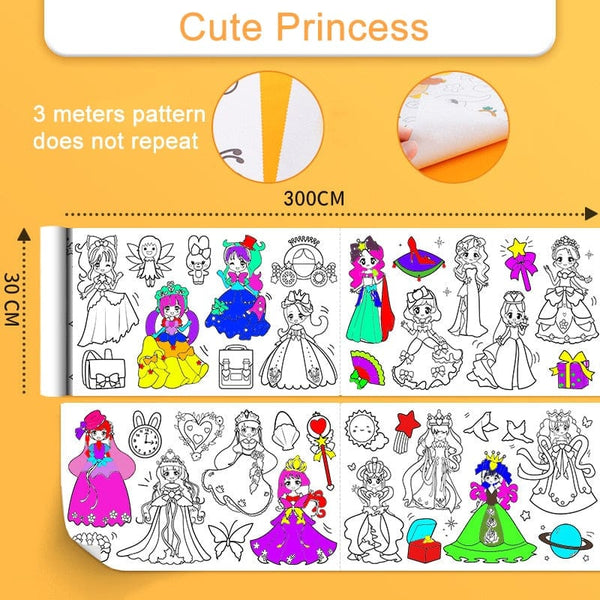 SearchFindOrder China / Cute Princess Children's Drawing Roll Sticky Color Filling Paper Graffiti Scroll Coloring Paper Roll for Kids DIY Painting Educational Toys