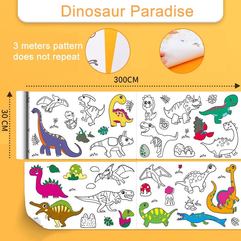 Children's Drawing Paper, Coloring Paper Roll for Kids,Drawing Paper for  Kids,Painting Drawing Paper Filling Paper for Kids (Dinosaur)
