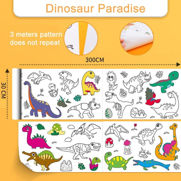 SearchFindOrder China / Dinosaur Paradise Children's Drawing Roll Sticky Color Filling Paper Graffiti Scroll Coloring Paper Roll for Kids DIY Painting Educational Toys