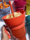 SearchFindOrder Creative 2-in-1 Popcorn Snack and Beverage Cup with Straw and Handle