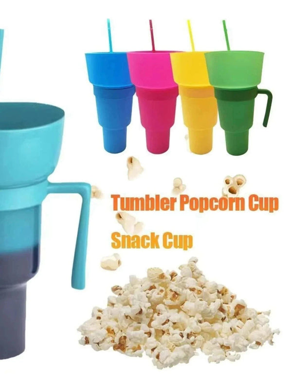 SearchFindOrder Creative 2-in-1 Popcorn Snack and Beverage Cup with Straw and Handle