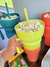 SearchFindOrder Creative 2-in-1 Popcorn Snack and Beverage Cup with Straw and Handle